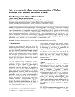 Fatty Acids, Essential Oil and Phenolics Composition of Silybum Marianum Seeds and Their Antioxidant Activities