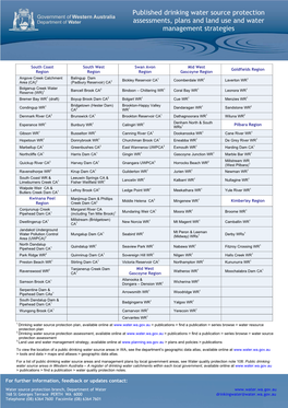 Published Drinking Water Source Protection Assessments, Plans and Land Use and Water