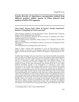 Genetic Diversity of Ampelomyces Mycoparasites Isolated from Different Powdery Mildew Species in China Inferred from Analyses of Rdna ITS Sequences