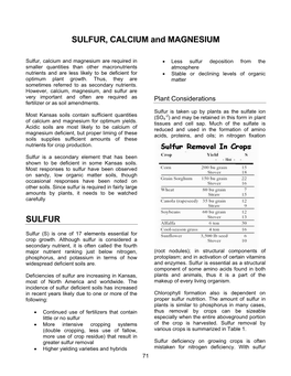 SULFUR, CALCIUM and MAGNESIUM