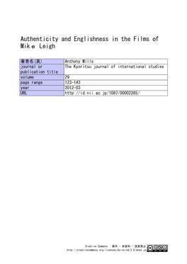 Authenticity and Englishness in the Films of Mike Leigh