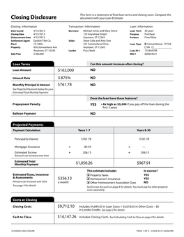 Closing Disclosure Document with Your Loan Estimate