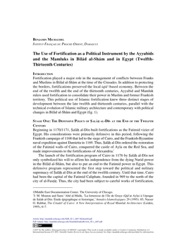 The Use of Fortification As a Political Instrument by the Ayyubids and the Mamluks in Bila≠D Al-Sha≠M and in Egypt (Twelfth- Thirteenth Centuries)