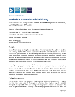 Methods in Normative Political Theory Guest Speakers: Ian Carter (Università Di Pavia), Andrew Mason (University of Warwick), Mark Philp (University of Warwick)
