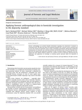 Applying Forensic Anthropological Data in Homicide Investigation to the Depravity Standard