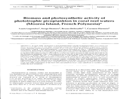 Biomass and Photosynthetic Activity of Phototrophic Picoplankton in Coral Reef Waters (Moorea Island, French Polynesia)*