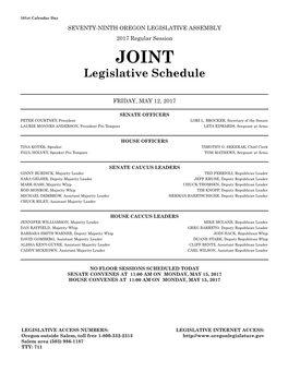 Legislative Schedule