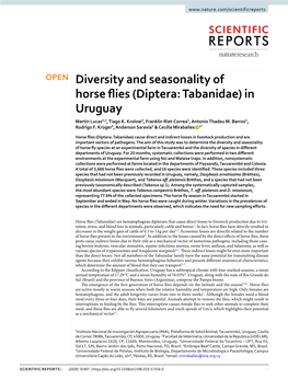 Diversity and Seasonality of Horse Flies (Diptera: Tabanidae) in Uruguay