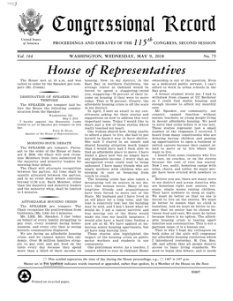 Congressional Record United States Th of America PROCEEDINGS and DEBATES of the 115 CONGRESS, SECOND SESSION