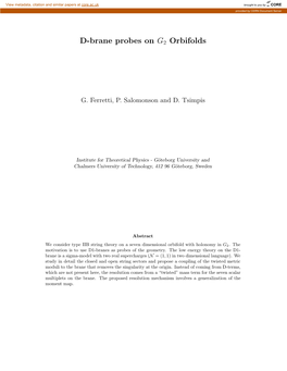 D-Brane Probes on G2 Orbifolds