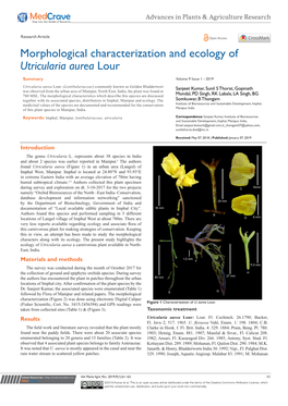 Morphological Characterization and Ecology of Utricularia Aurea Lour