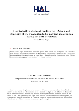 How to Build a Dissident Public Order. Actors and Strategies of the Neapolitan Folks' Political Mobilization During the 1848