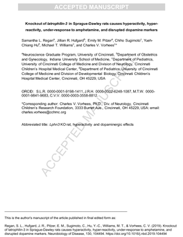 Knockout of Latrophilin-3 in Sprague-Dawley Rats Causes Hyperactivity, Hyper-Reactivity, Under-Response to Amphetamine, and Disrupted Dopamine Markers