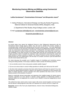 Monitoring Uranium Mining and Milling Using Commercial Observation Satellites