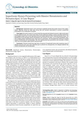 Imperforate Hymen Presenting with Massive Hematometra and Hematocolpos