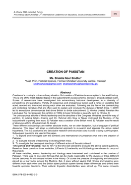 Creation of Pakistan