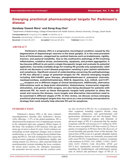 Emerging Preclinical Pharmacological Targets for Parkinson's Disease