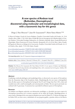 A New Species of Andean Toad (Bufonidae, Osornophryne)