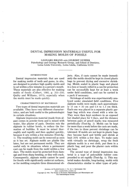 Dental Impression Materials Useful for Making Molds of Fossils