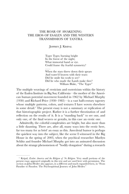 The Eros of Esalen and the Western Transmission of Tantra