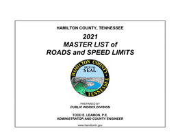 MASTER LIST of ROADS and SPEED LIMITS