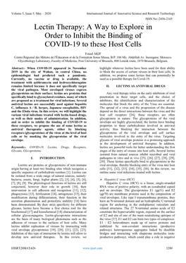 Lectin Therapy: a Way to Explore in Order to Inhibit the Binding of COVID-19 to These Host Cells