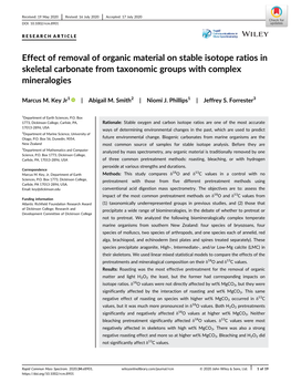 Effect of Removal of Organic Material on Stable Isotope Ratios in Skeletal Carbonate from Taxonomic Groups with Complex Mineralogies