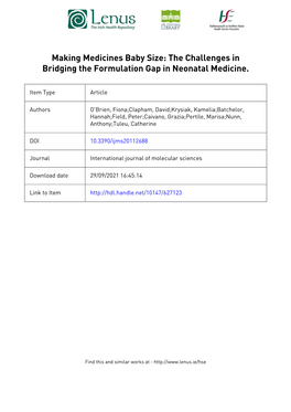 The Challenges in Bridging the Formulation Gap in Neonatal Medicine