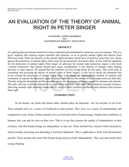 An Evaluation of the Theory of Animal Right in Peter Singer