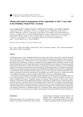 Ditches and Canals in Management of Fens: Opportunity Or Risk? a Case Study in the Dro¨Mling Natural Park, Germany