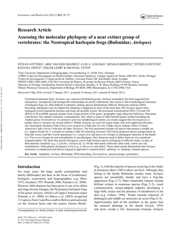 Research Article Assessing the Molecular Phylogeny of a Near Extinct Group of Vertebrates: the Neotropical Harlequin Frogs (Bufonidae; Atelopus)