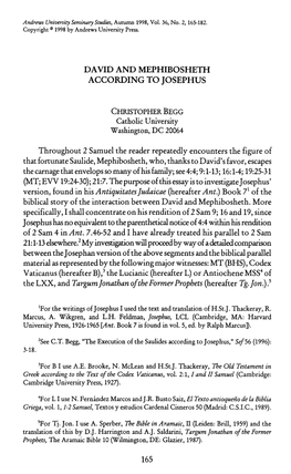 David and Mephibosheth According to Josephus