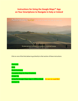 Instructions for Using the Google Maps™ App on Your Smartphone to Navigate in Italy Or Ireland