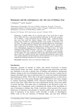 Hammams and the Contemporary City: the Case of Isfahan, Iran