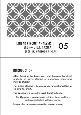 Linear Circuit Analysis (Eed) – U.E.T. Taxila Introduction