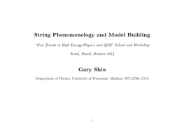 String Phenomenology and Model Building Gary Shiu