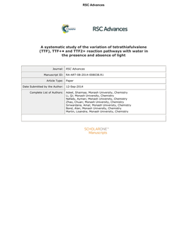 (TTF), TTF+• and TTF2+ Reaction Pathways with Water in the Presence and Absence of Light