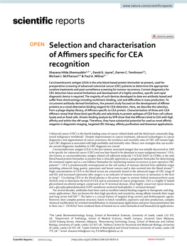 Selection and Characterisation of Affimers Specific for CEA Recognition