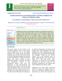 Earthworm Resources and Soil Parameters of Chittur, Palakkad and Kanuvai, Coimbatore, India