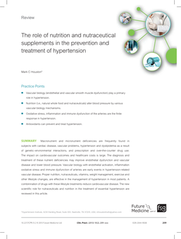 The Role of Nutrition and Nutraceutical Supplements in the Prevention and Treatment of Hypertension