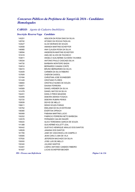 Concursos Públicos Da Prefeitura De Xangri-Lá 2016 - Candidatos Homologados