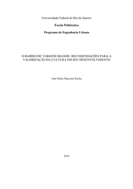 O Bairro De Vargem Grande: Recomendações Para a Valorização Da Cultura Em Seu Desenvolvimento