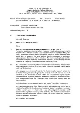 Page 2016/149 MINUTES of the MEETING of SWALLOWFIELD