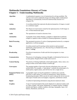 Multimedia Foundations Glossary of Terms Chapter 1 – Understanding Multimedia