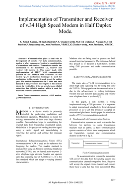 Implementation of Transmitter and Receiver of V.34 High Speed Modem in Half Duplex Mode