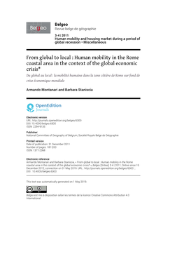 From Global to Local : Human Mobility in the Rome Coastal Area in The