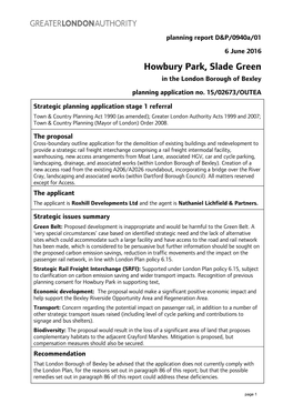 Howbury Park, Slade Green in the London Borough of Bexley Planning Application No