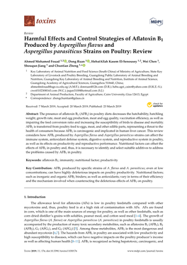 Harmful Effects and Control Strategies of Aflatoxin B1 Produced By