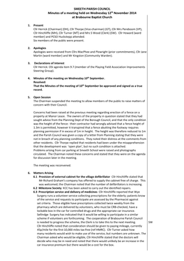 SMEETH PARISH COUNCIL Minutes of a Meeting Held on Wednesday 12Th November 2014 at Brabourne Baptist Church