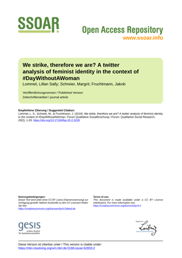 We Strike, Therefore We Are? a Twitter Analysis of Feminist Identity in the Context of #Daywithoutawoman Lommel, Lillan Sally; Schreier, Margrit; Fruchtmann, Jakob